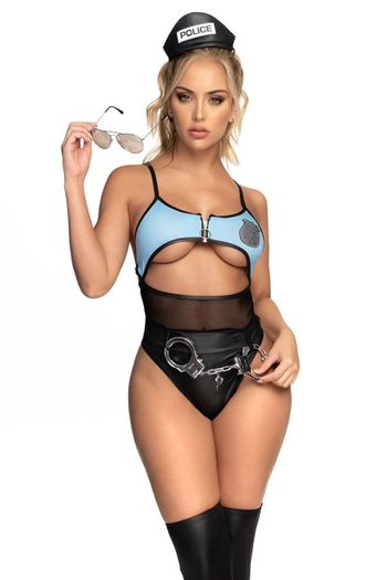 Police Officer Teddy Bodysuit  Blue Black