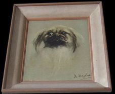 Beautiful Vintage Pekingese Dog Portrait Signed