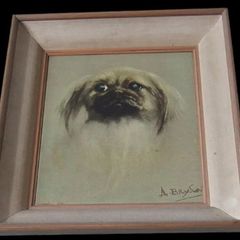 Beautiful Vintage Pekingese Dog Portrait Signed