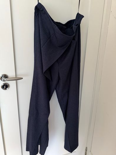 Puddle Hem Asymmetric Wrap Wide-Leg Pants Navy / XL