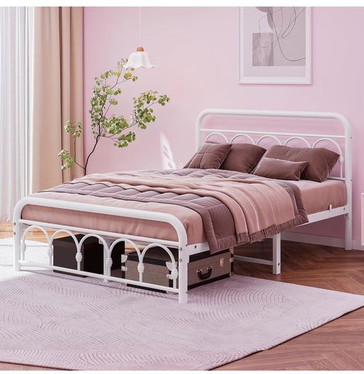 4ft6 Double Bed Frame with High Headboard and Foot