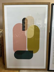 Large Abstract Geometric Print 120x80cm Oak Effect Frame