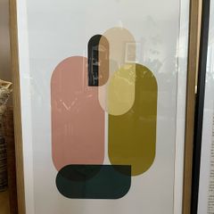 Large Abstract Geometric Print 120x80cm Oak Effect Frame