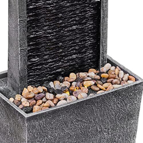 Home Garden Water Feature with LED Lights and Pump, Large Garden Water Fountain, Indoor and Outdoor Straight Waterfall Fountain, Slate Effect