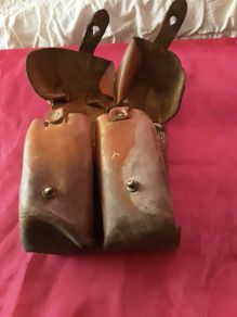 militaria; yugo double &single ammo leather pouch