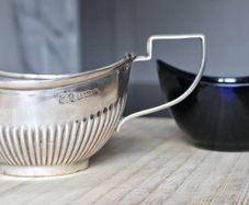 Antique 1902 Edwardian Sterling Silver Mustard Pot Base & Original Glass Liner