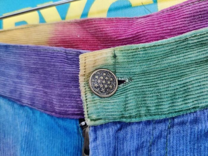 VINTAGE 1990s rainbow tie dye corduroy cotton flares S M Made in India Pride lgbtq festival