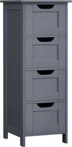 Bathroom cabinet, narrow wooden bathroom cabinet with 4 drawers, 30 x 30 x 82 cm, living room, bedroom, hallway, deep, free-standing, space-saving, gray