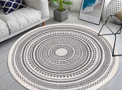 Round Rug Bohemian 4FT/120cm Circle Area Rug Cotton Rug Washable Round Rug Geometric Pattern Printed Hand Woven Carpet with Tassels Floor Mat for Kitchen Living Room Laundry Playroom (FREE POSTAGE)