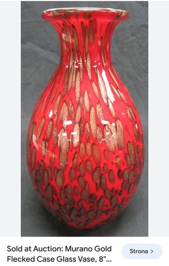 Large Murano Style Vase, Hand Blown Studio Art Glass, Iridescent Red & Gold & dark blue