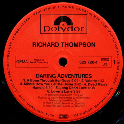Richard Thompson - Daring Adventures - vinyl limited edition