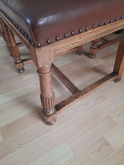 Antique Oak & Leather Dining Chairs