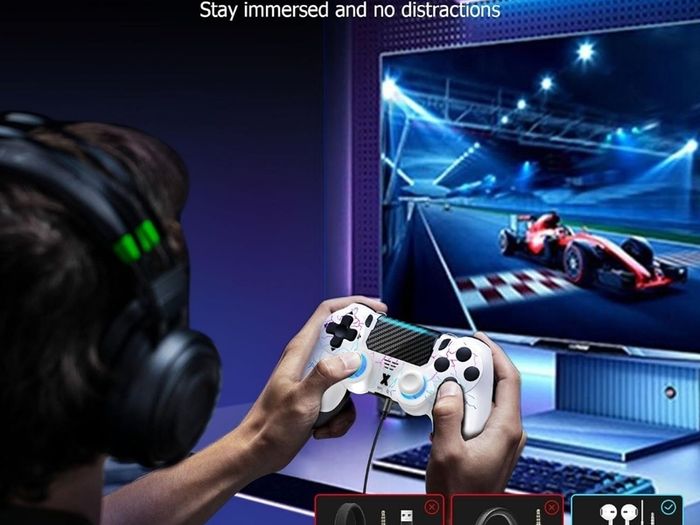 Wireless Controller for PS-4, Crack Design with RGB Light, 1000mAh Battery, 3.5mm Audio Jack, Gamepad Joystick with Dual Vibration/6-Axis Gyro Sensor/Touch Panel, Controller for PS-4/Pro/Slim/PC