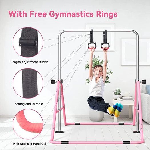 Gymnastics Bar, Folding Horizontal Bar Gymnastics Equipment for Kids Home Training, Expandable Gymnastics Training Bar Junior with Adjustable Height for Girls Boys (FREE SHIPPING)