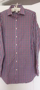 T.M. Lewin Navy and Red Check Shirt Size 15.5