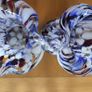 Set 2 Vintage Murano Tall Blue Carnival Confetti Vase With Ruffled Top, Hand Blown Blue Speckled Glass Vessel, Mid Century Italian Vase Image 3