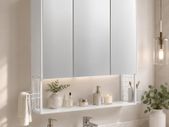 LED Mirrored Bathroom Cabinet White with Storage, Basket & Hair Dryer Holder