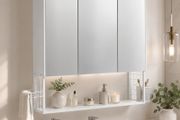 LED Mirrored Bathroom Cabinet White with Storage, Basket &amp; Hair Dryer Holder