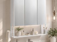 main image for ad LED Mirrored Bathroom Cabinet White with Storage, Basket &amp; Hair Dryer Holder