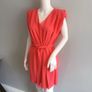 Pre Owned Estee Brown Vibrant Coral V-Neck Mini Dress with Tie Waist & Padded Shoulders Image 4
