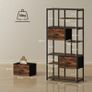 Freestanding Storage Shelf 2 Fabric Drawers & 9 Open Compartments, Steel Frame, Rustic Brown/Black Image 2