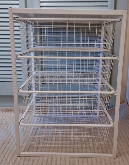 Jonaxel 4 x Wire Basket Roller Chest Drawer Storage White with Tabletop