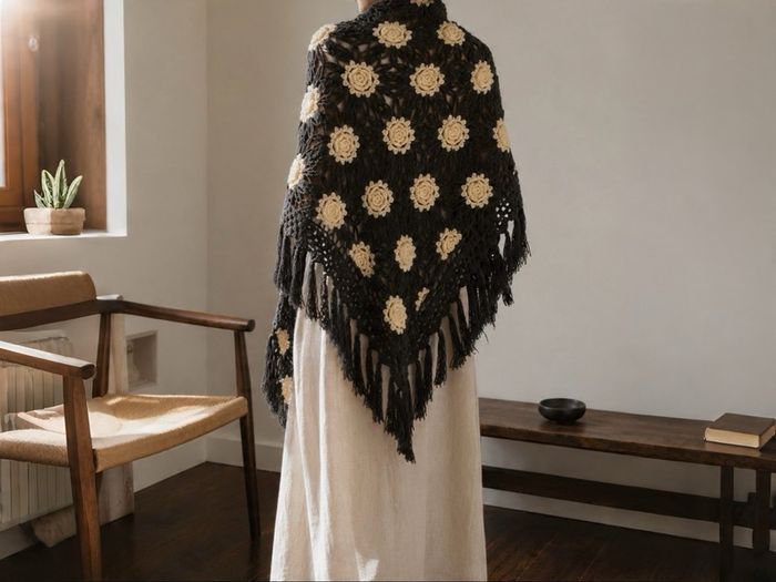 Handmade Crochet Floral Shawl  Wrap