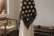 Handmade Crochet Floral Shawl  Wrap