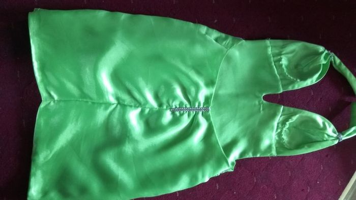 Fancy bright green satin dress with crystals