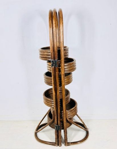 Vintage Folding Rattan Plant Stand-6 Holders