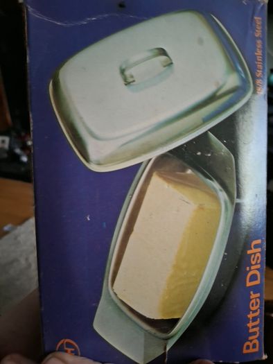 Vintage BLH 18/8 Stainless Steel Butter Dish - Mid-Century Retro with Original Box & Superquinn Price Tag