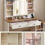 Vintage Dressing Table with Mirror and Lighting with Stool 2 Drawers, Jewellery Storage Image 6