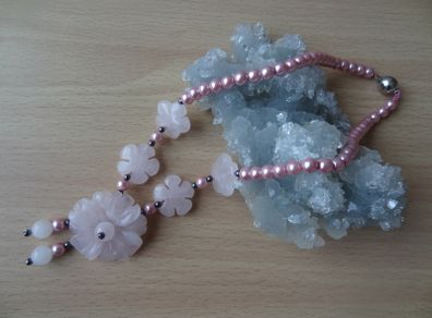 Genuine natural rose quartz chakra beaded necklace