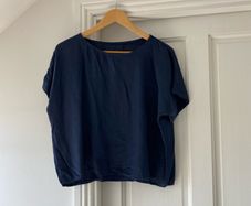Navy Viscose Cropped Blouse
