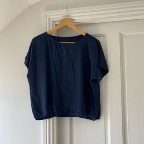 Navy Viscose Cropped Blouse