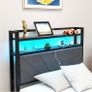 3ft Single Size Bed Frame with LED Lights Storage Upholstered Headboard and Charging Station Image 3
