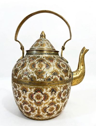 vintage Indian enamelled brass Tea Pot