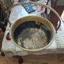 Large Antique Brass Cauldron Jam Pan with Iron Handle and Copper Rivets Image 2