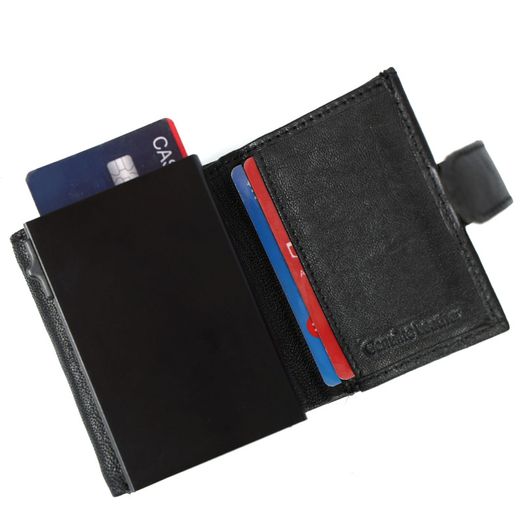 Genuine Leather Pop-Up Card Holder Wallet RFID Blocking Slim Credit Card Case