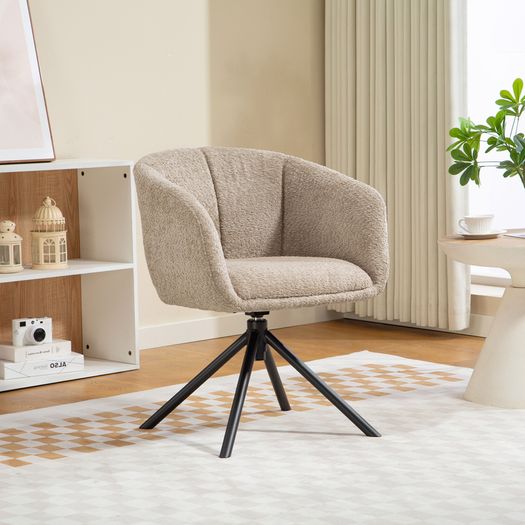 Swivel Armchair with Upholstered Seat Comfortable Design 120kg Capacity Light Brown