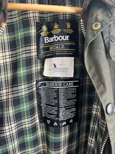Vintage Barbour A100 Bedale 1990s sage green wax jacket