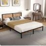 King Bed Frame, Vintage Wooden Headboard, Metal Platform Base, Steel Slatted Support, No Spring Mattress Required Image 4
