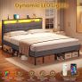 King Size Bed Frame 150x200 with Storage Upholstered Bed Frame with LED Lights & Charging Station Upholstered Storage Headboard/Under Bed Storage/Noise Free (King-150x200cm) Image 2