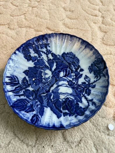 Vintage Flow Blue Moustache Cup and Saucer, Victoria Ironstone Staffordshire