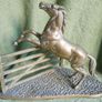 Vintage Large Solid Brass Horse on Base Horse Jumping Gate 11" x 9,5" Image 8