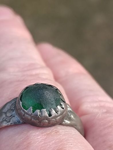 Medieval Nomad Green Garnet Bronze Ring 9th-13th AD