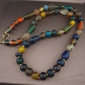 Vintage African Style MultiColor Mix Glass Beads Necklace