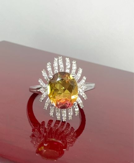 Silver Rainbow Genesis Quartz & Zircon "Sunburst" Ring