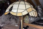 Large Vintage Tiffany Style Stained Glass Table Lamp Marble Base