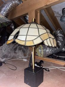 Large Vintage Tiffany Style Stained Glass Table Lamp Marble Base